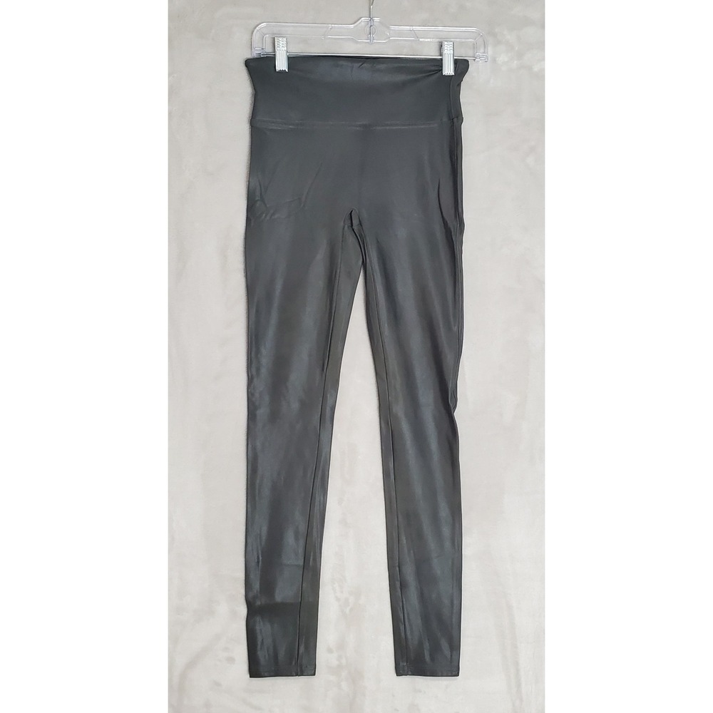 Spanx Leggings Womens Medium M Gray/Black Faux Leather Stretch Pants Yoga EUC